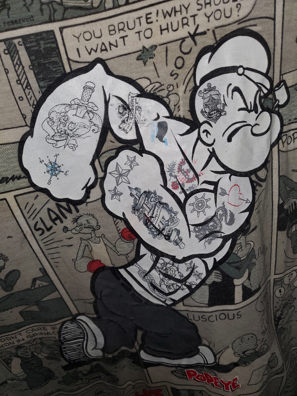 Popeye Graphic Short Sleeve Tee in White and Black